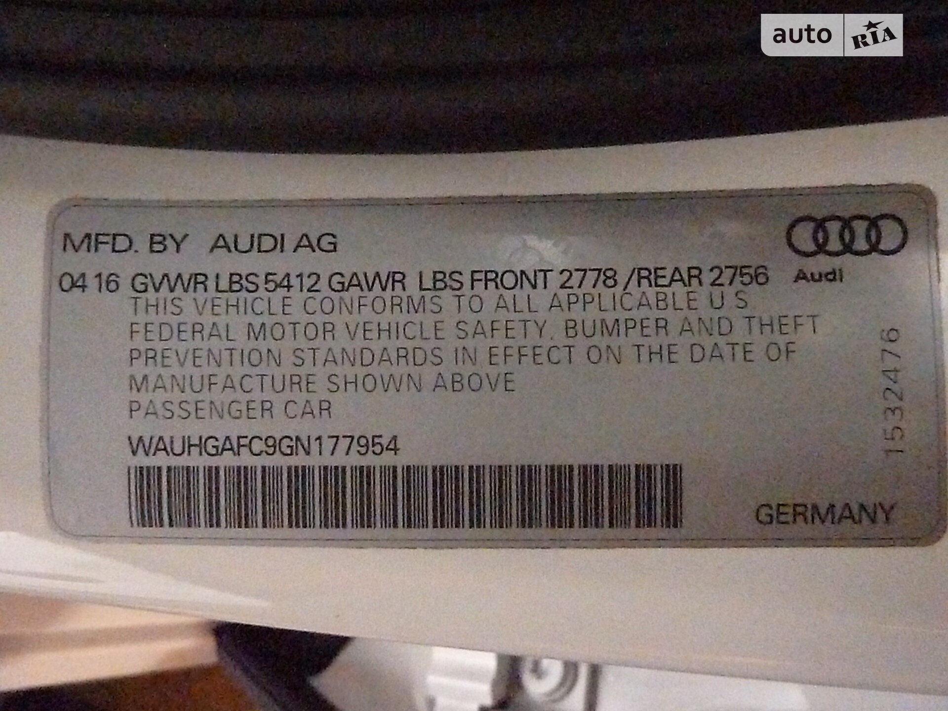 Audi A6 2016 VIN WAUHGAFC9GN177954 фото оголошення 42 з 46