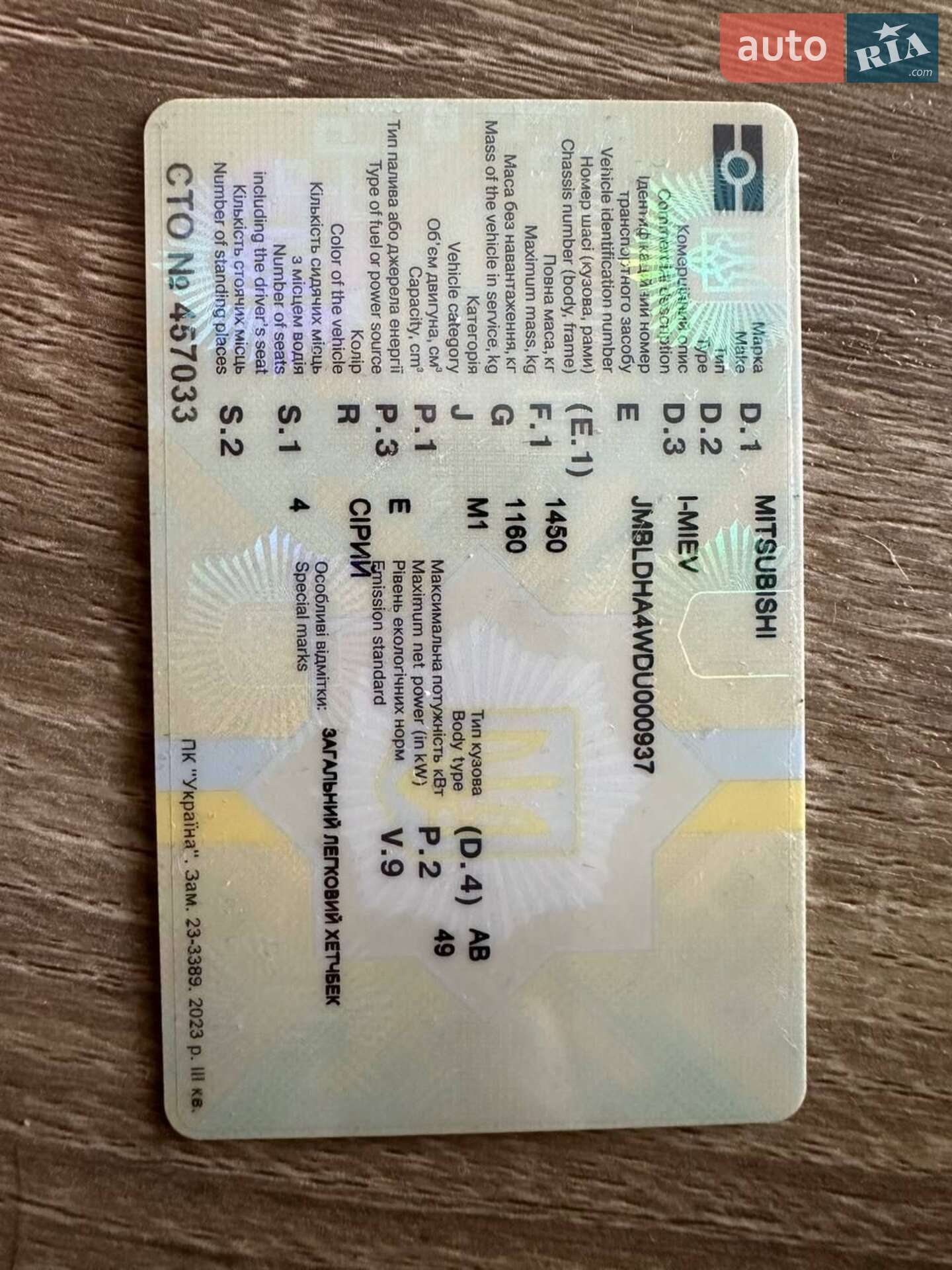 Mitsubishi i-MiEV 2014 VIN JMBLDHA4WDU000937 фото оголошення 13 з 13