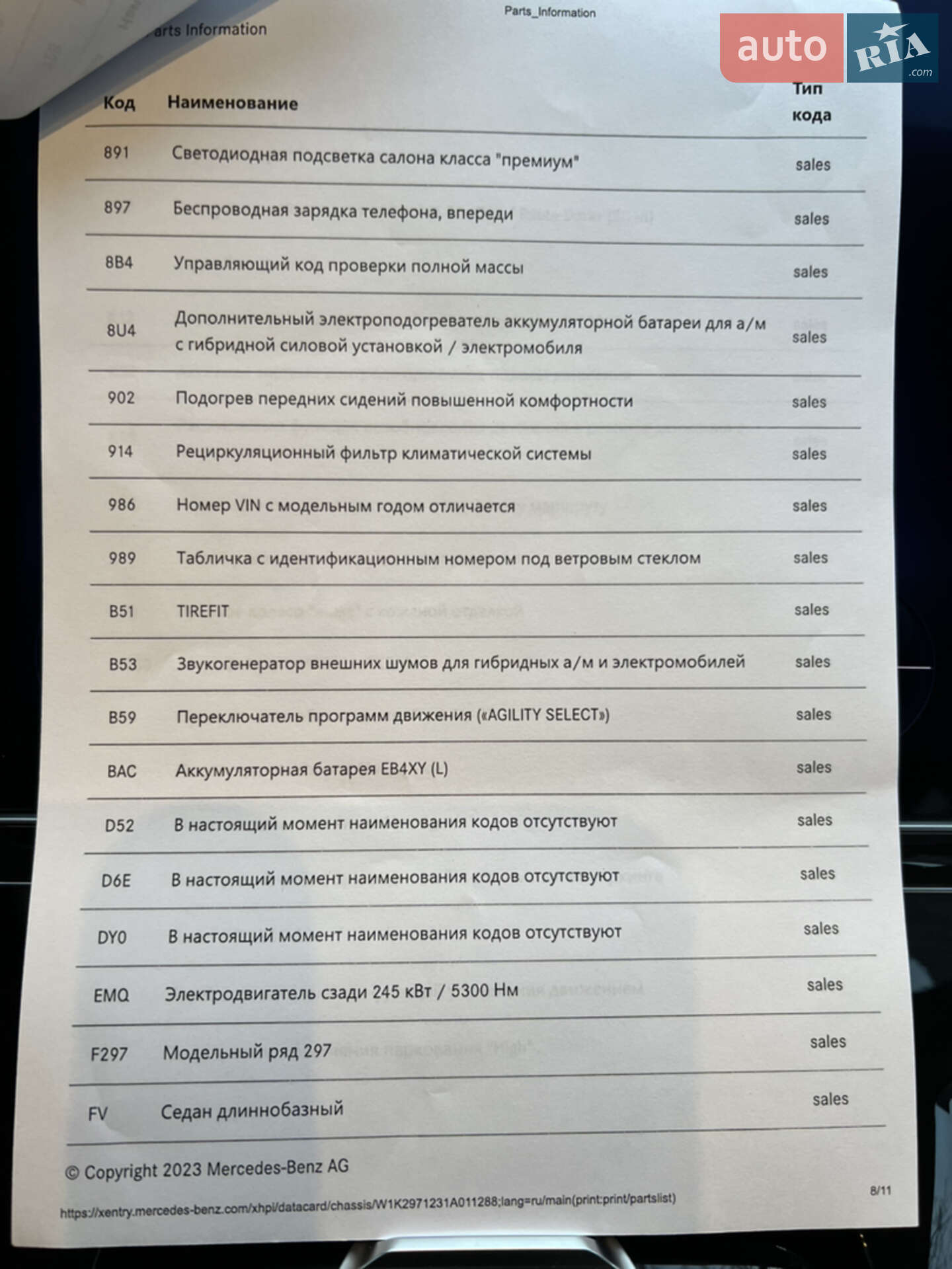 Mercedes-Benz EQS 2022 VIN W1KCG2DB3NA011288 фото оголошення 8 з 39