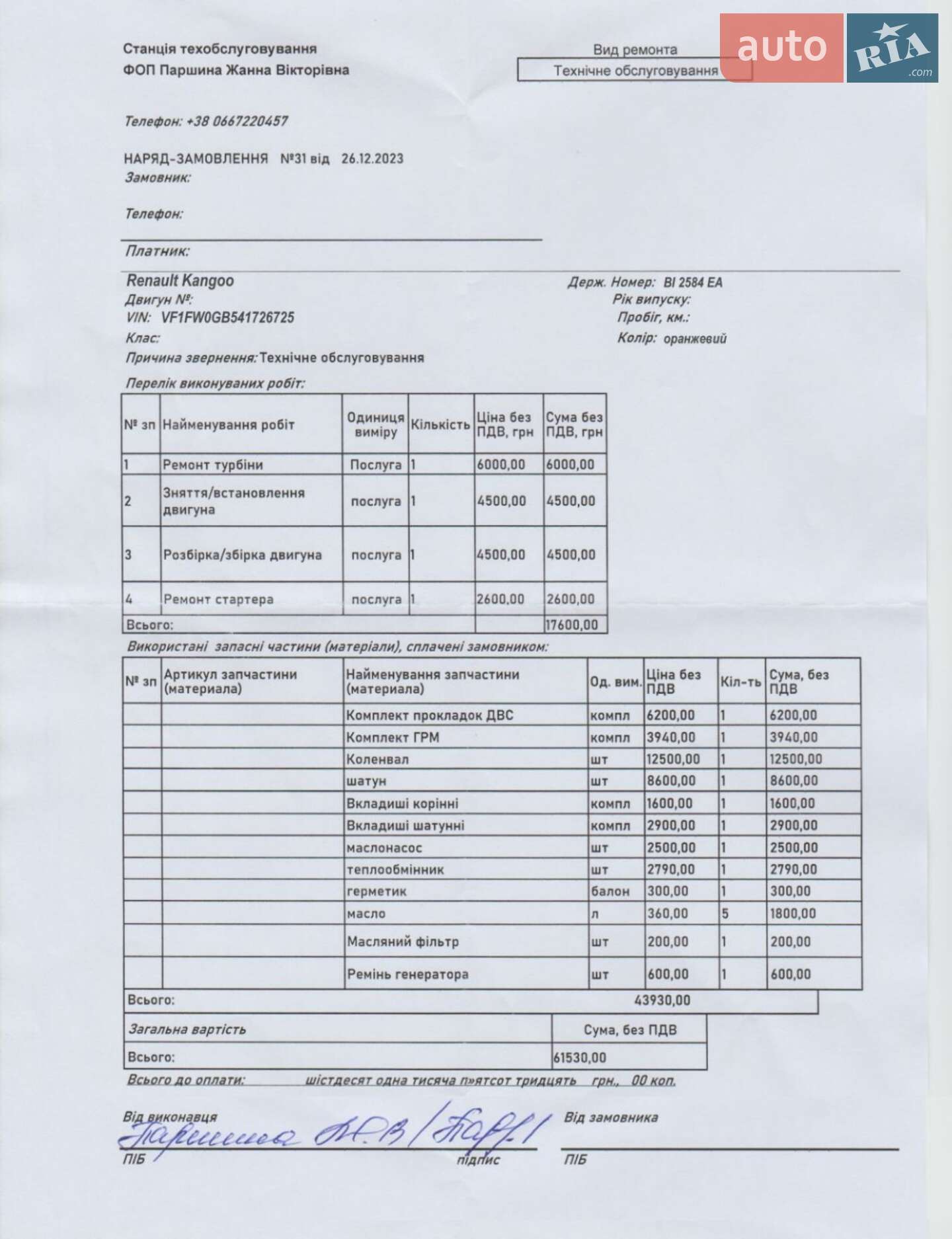 Renault Kangoo 2009 VIN VF1FW0GB541726725 фото оголошення 13 з 13