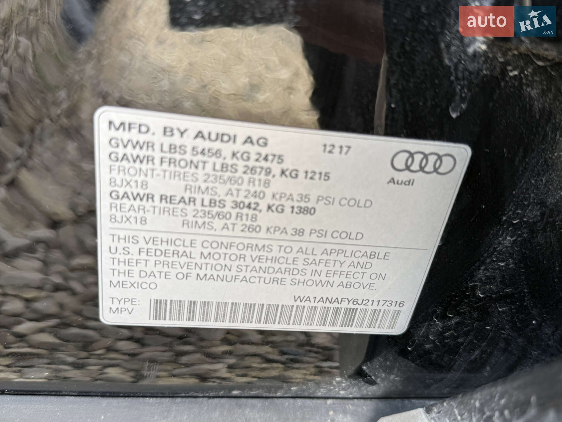 Audi Q5 2018 VIN WA1ANAFY6J2117316 фото оголошення 10 з 14