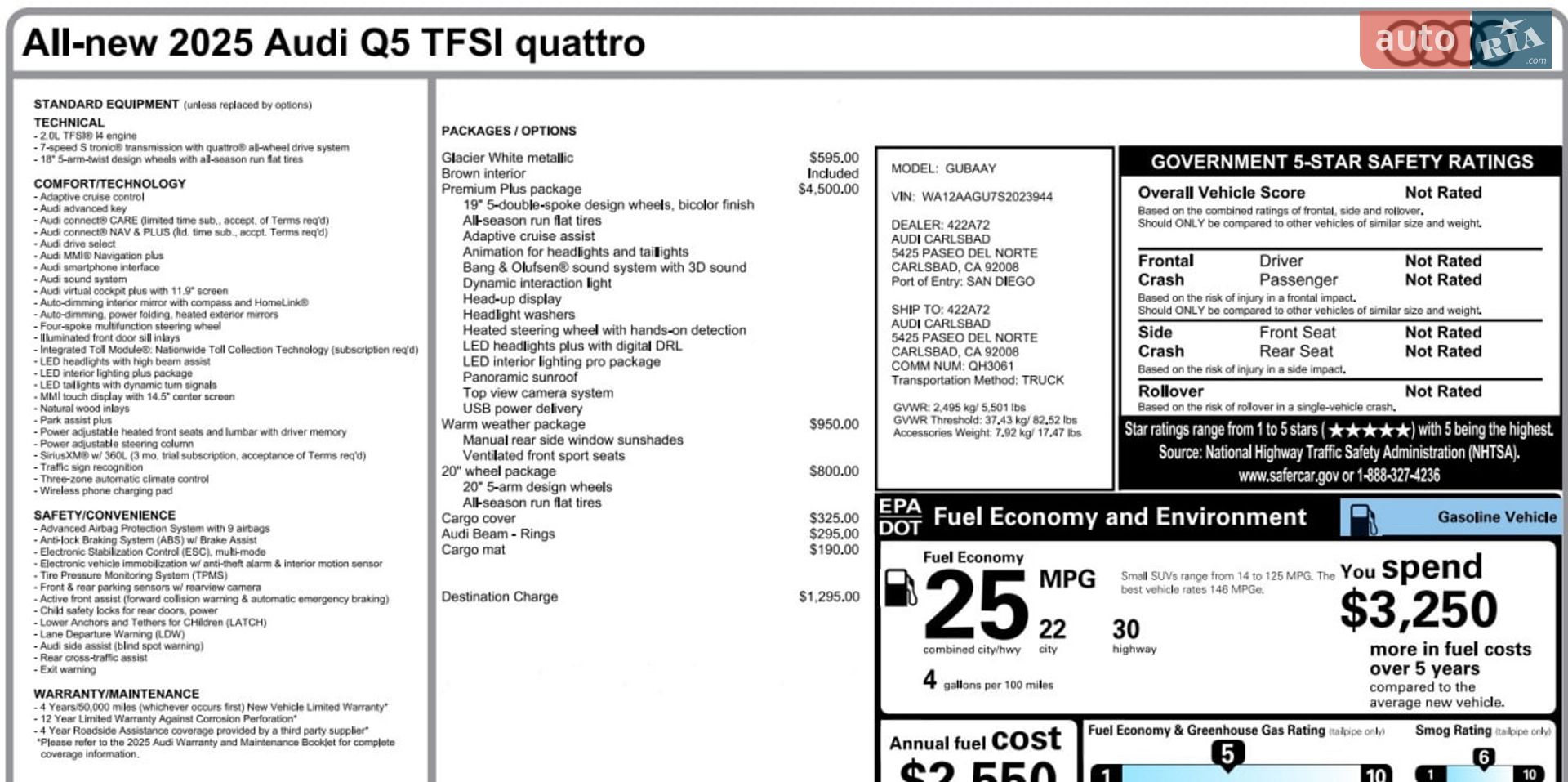 Audi Q5 2025 VIN WA12AAGU7S2023944 фото оголошення 104 з 105