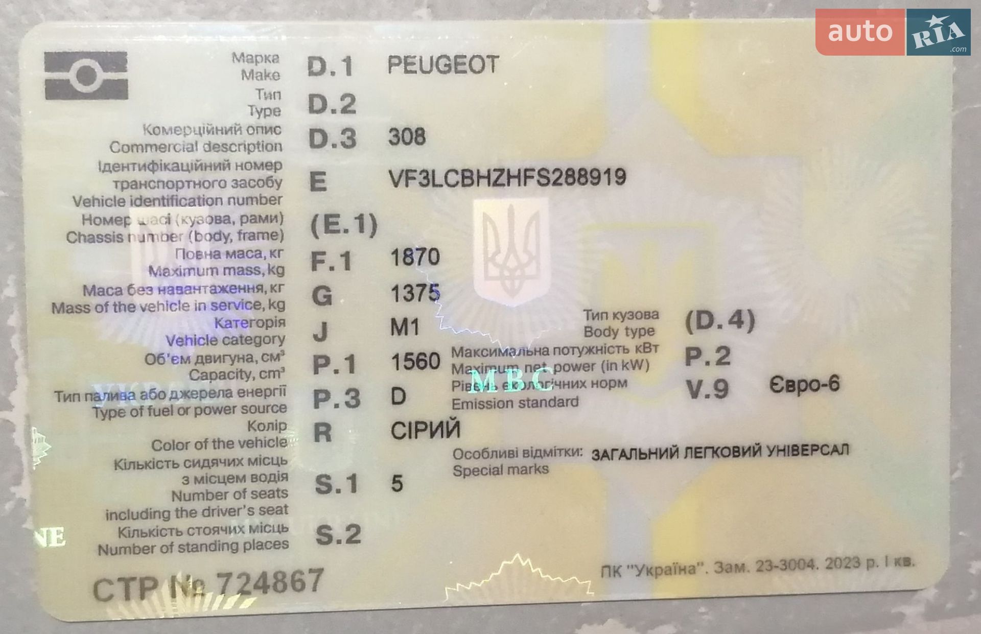 Peugeot 308 2015 VIN VF3LCBHZHFS288919 фото оголошення 15 з 17