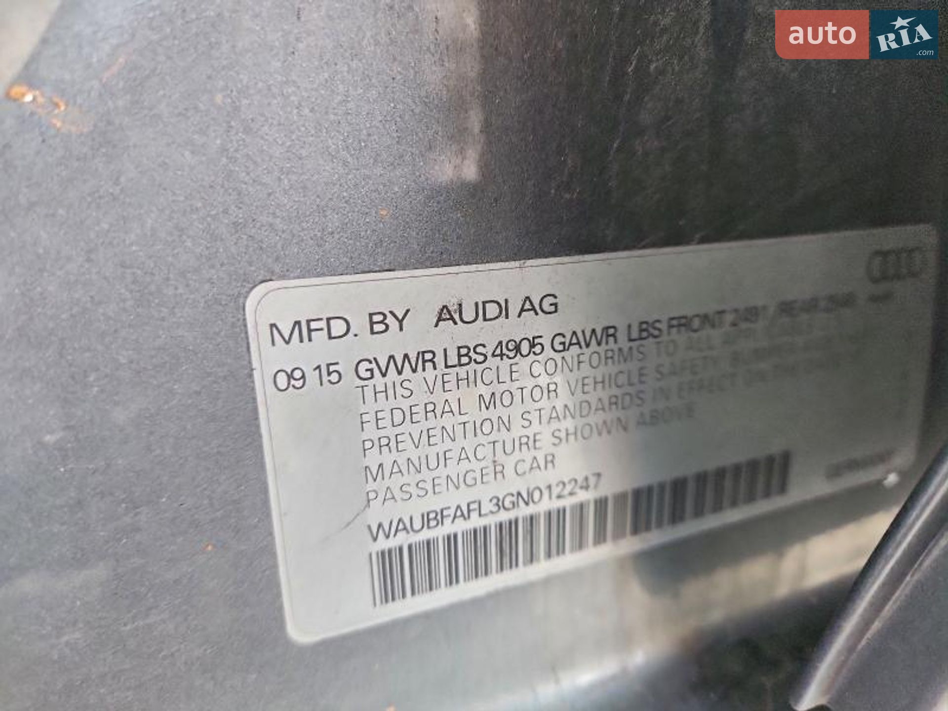 Audi A4 2015 VIN WAUBFAFL3GN012247 фото оголошення 12 з 12
