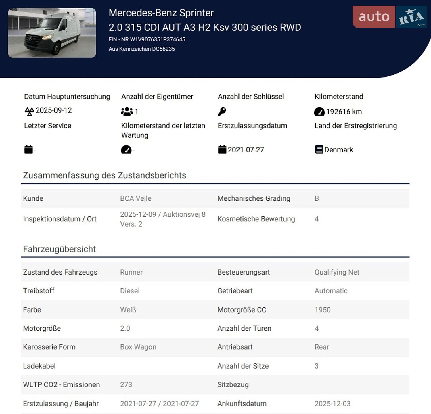 Mercedes-Benz Sprinter 2021 VIN W1V9076351P374645 фото оголошення 40 з 40