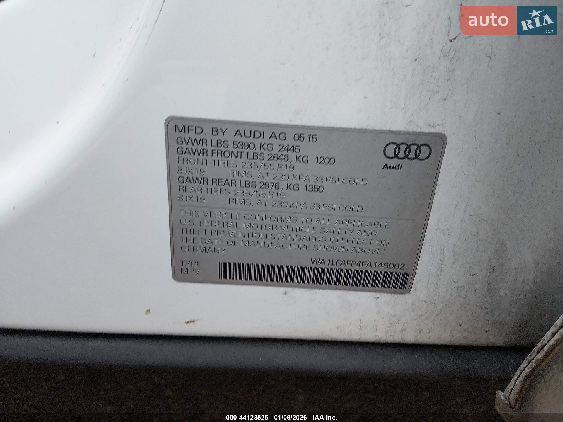 Audi Q5 2015 VIN WA1LFAFP4FA146002 фото оголошення 45 з 52