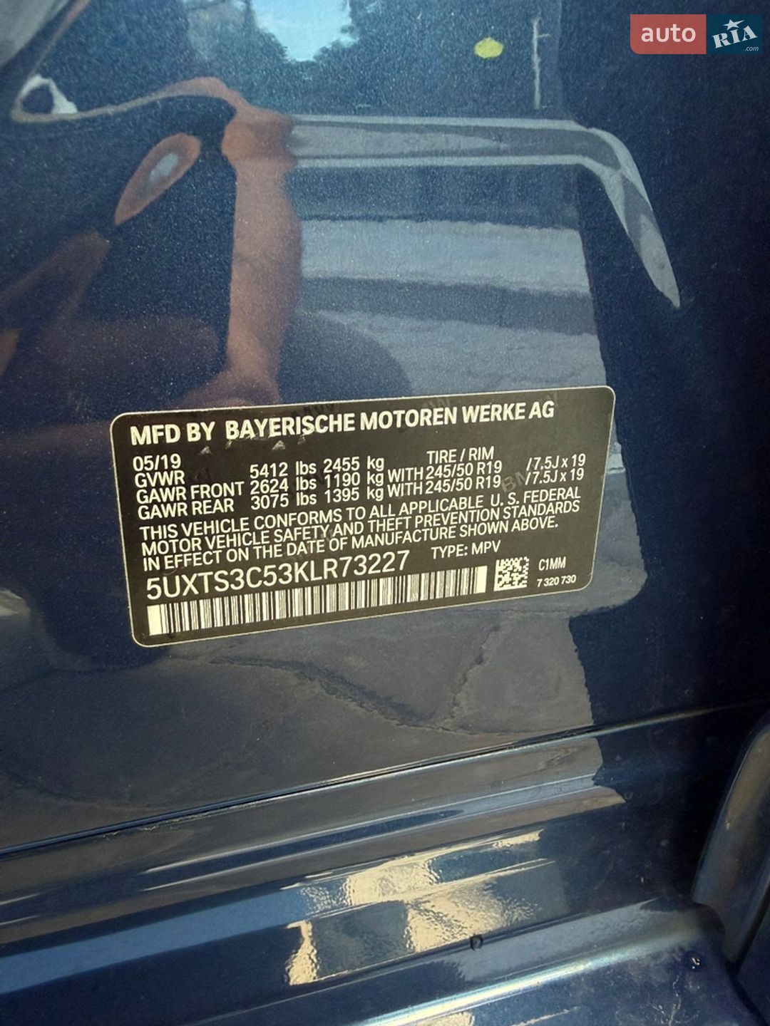 BMW X3 2019 VIN 5UXTS3C53KLR73227 фото оголошення 26 з 35