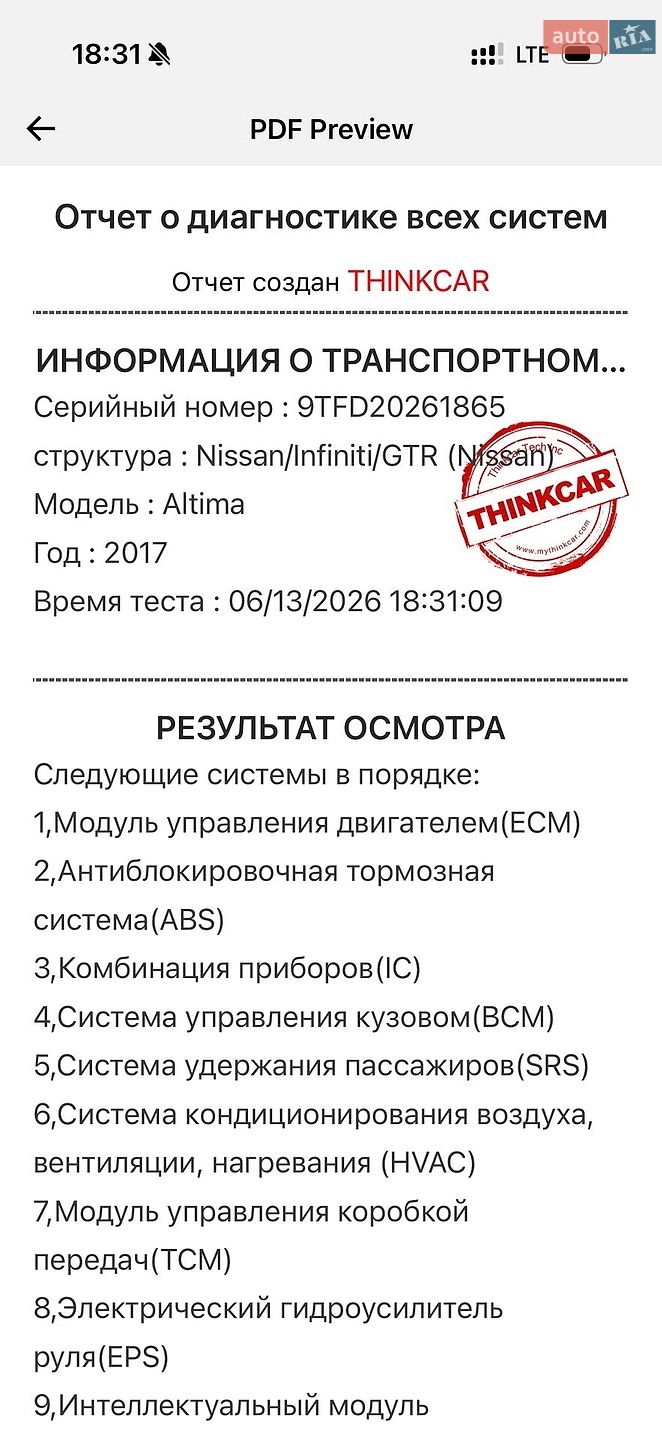 Nissan Altima 2017 VIN 1N4AL3AP3HC241270 фото оголошення 38 з 39