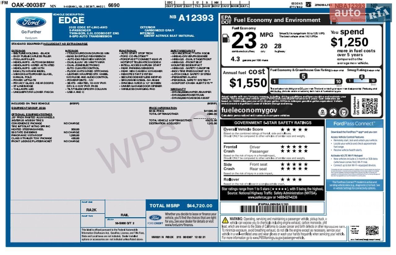Ford Edge 2021 VIN 2FMPK4J96NBA12393 фото оголошення 18 з 18
