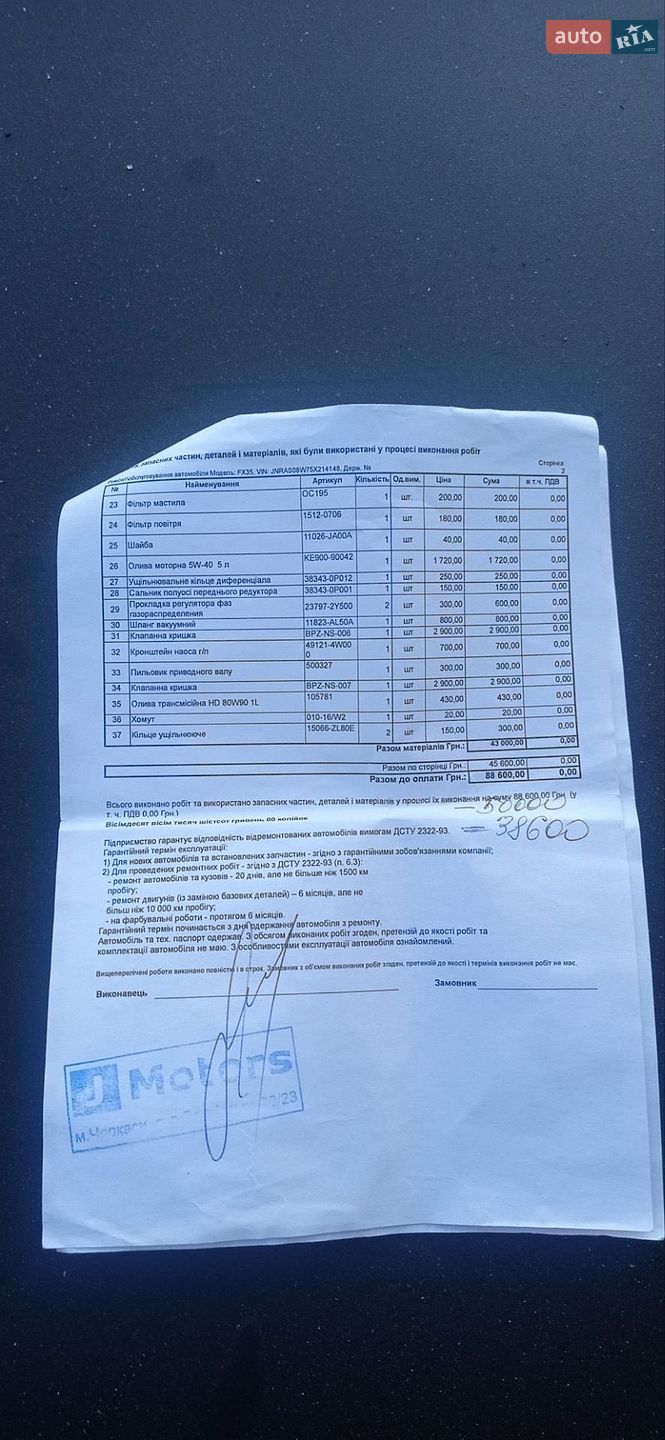 Infiniti FX 35 2005 VIN JNRAS08W75X214148 фото оголошення 17 з 18
