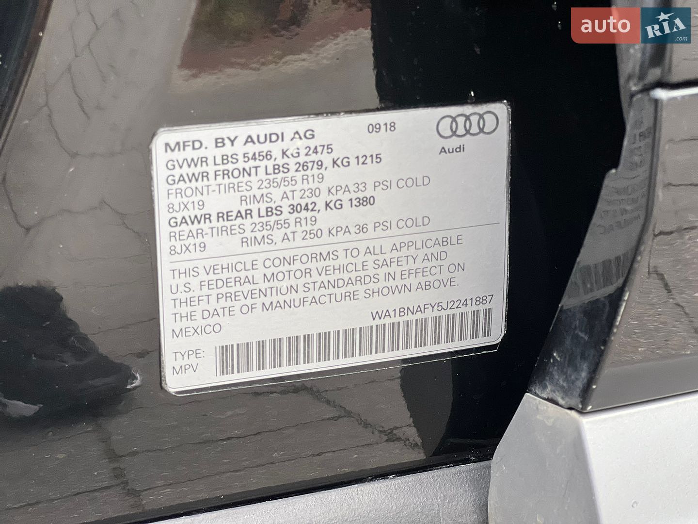 Audi Q5 2018 VIN WA1BNAFY5J2241887 фото оголошення 70 з 70