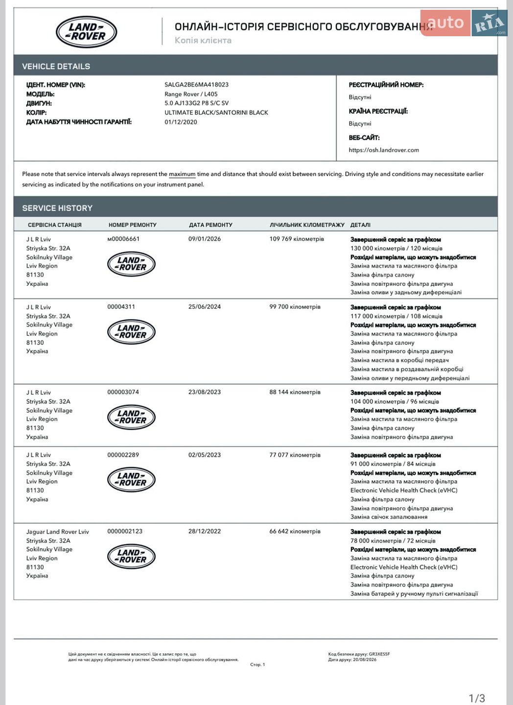 Land Rover Range Rover 2020 VIN SALGA2BE6MA418023 фото оголошення 38 з 38