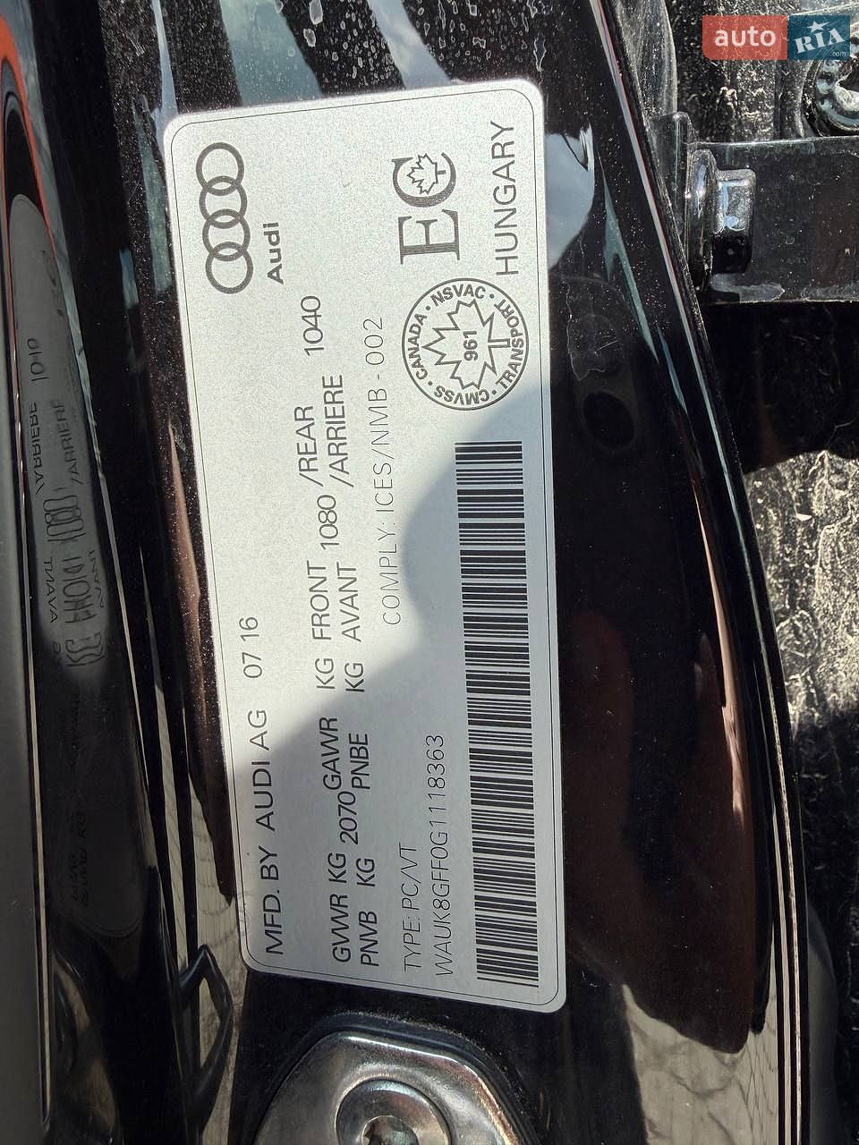 Audi A3 Sportback 2016 VIN WAUK8GFF0G1118363 фото оголошення 24 з 24