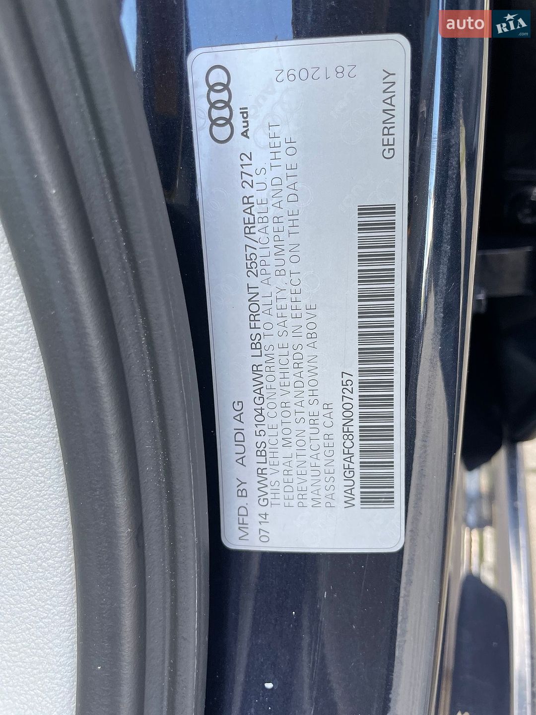 AUDI A6 2014 VIN WAUGFAFC8FN007257 фото оголошення 15 з 17