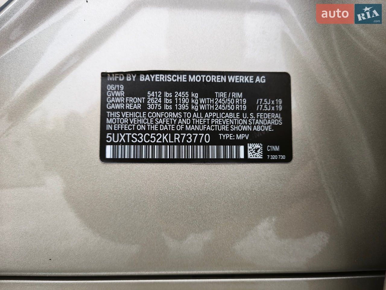 BMW X3 2019 VIN 5UXTS3C52KLR73770 фото оголошення 13 з 15