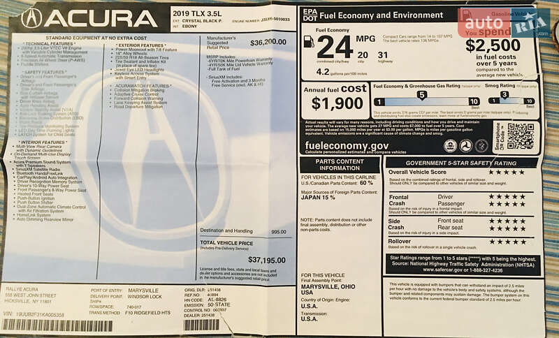 Седан Acura TLX 2018 в Львове