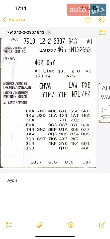 Седан Audi A6 2014 в Николаеве документ