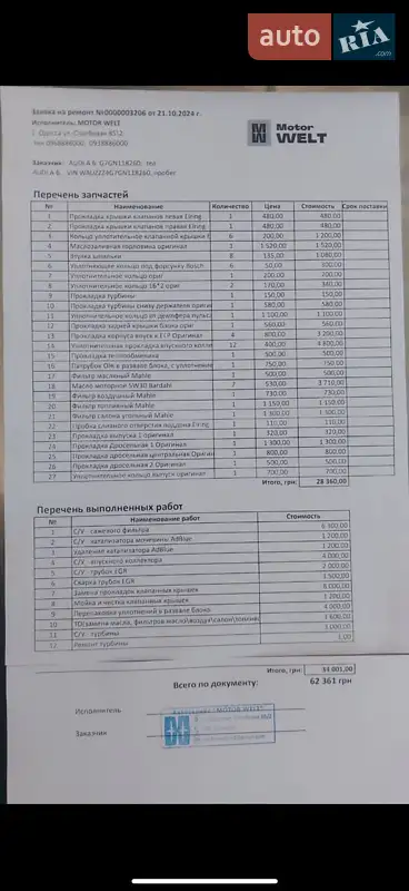 Седан Audi A6 2015 в Одесі документ