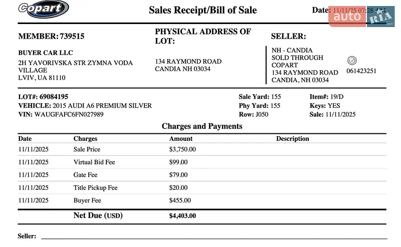 Седан Audi A6 2015 в Львове документ
