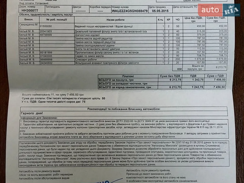Седан Audi A6 2015 в Николаеве документ