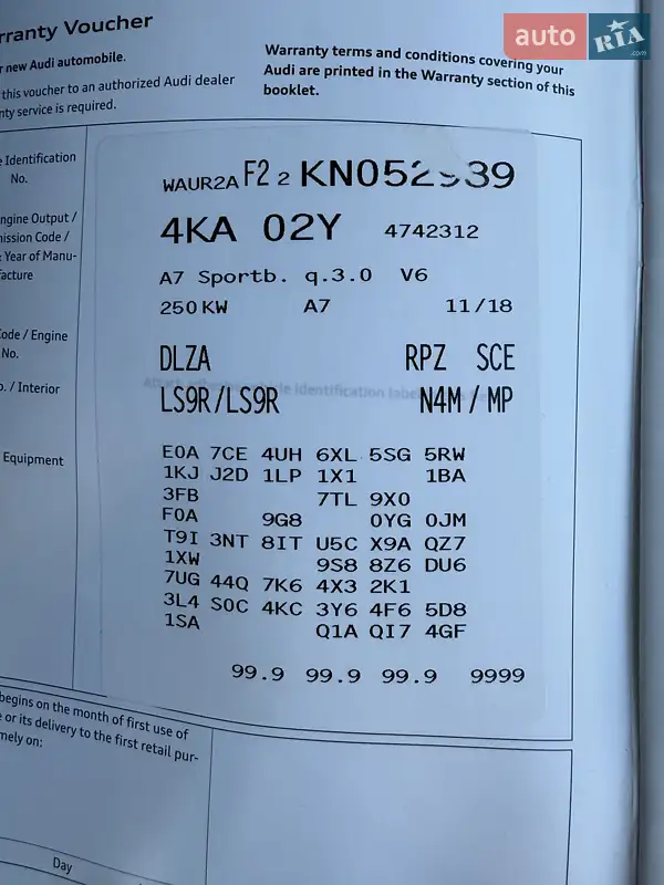 Лифтбек Audi A7 Sportback 2018 в Киеве документ
