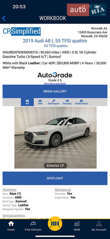 Седан Audi A8 2018 в Львове