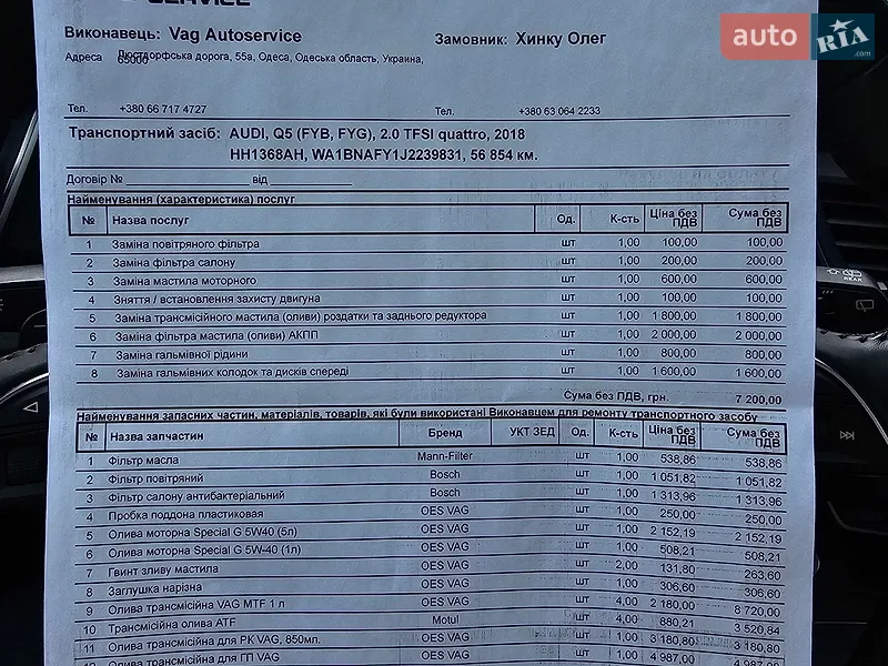 Позашляховик / Кросовер Audi Q5 2018 в Одесі документ