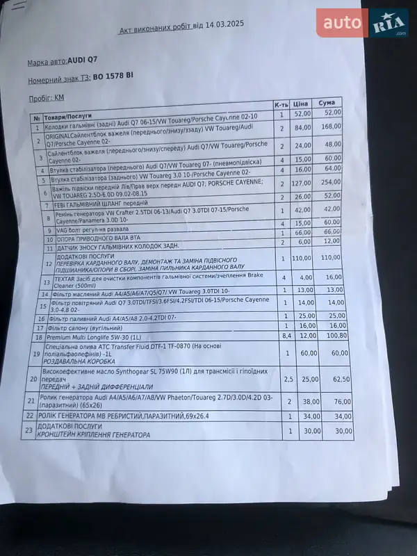 Внедорожник / Кроссовер Audi Q7 2011 в Черновцах документ