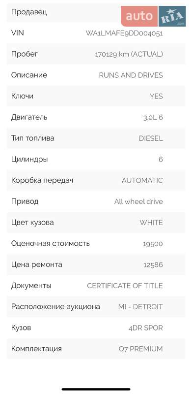 Внедорожник / Кроссовер Audi Q7 2012 в Житомире