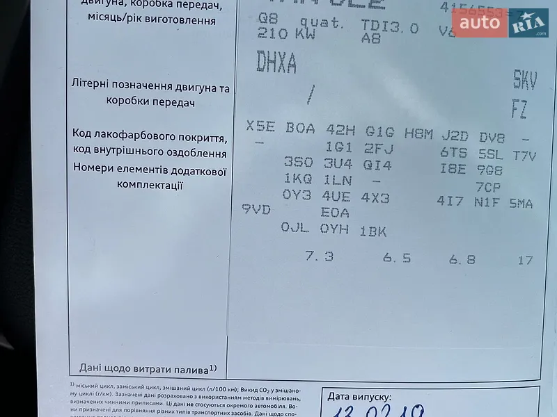 Внедорожник / Кроссовер Audi Q8 2018 в Днепре документ