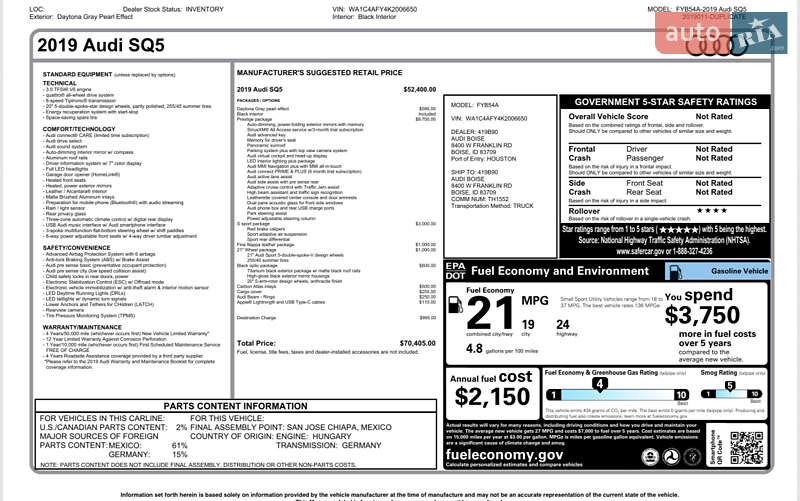 Внедорожник / Кроссовер Audi SQ5 2018 в Киеве