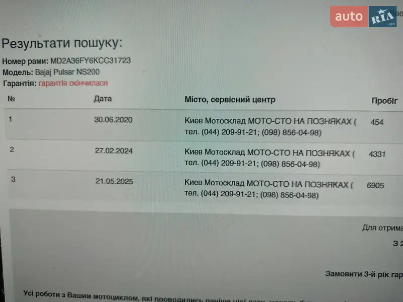 Мотоцикл Спорт-туризм Bajaj Pulsar NS200 2019 в Києві документ