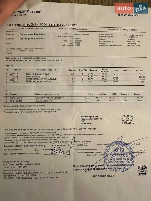 Кабріолет BMW 4 Series 2015 в Києві документ