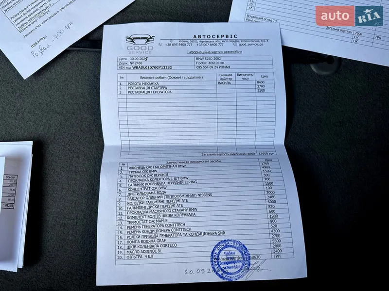 Седан BMW 5 Series 2002 в Черновцах документ