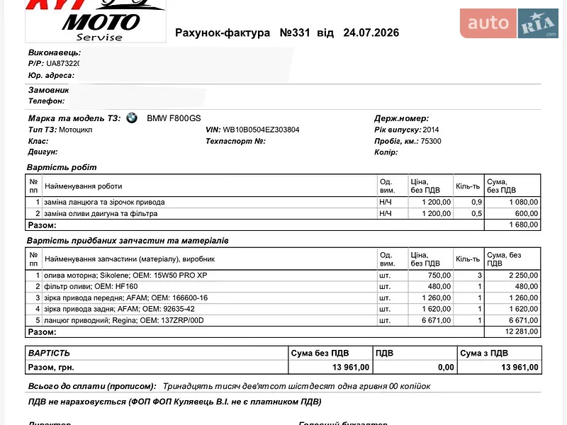 Мотоцикл Многоцелевой (All-round) BMW F 800GS 2014 в Киеве документ