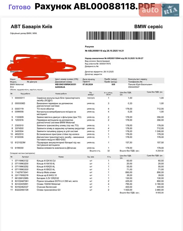 Кафе рейсер BMW R 12 2024 в Киеве документ