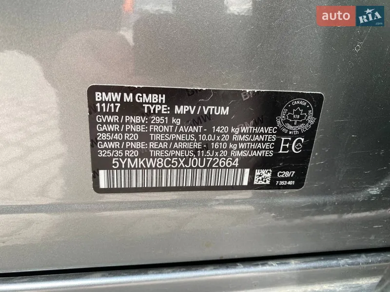 BMW X6 M 2017 VIN 5YMKW8C5XJ0U72664 фото оголошення 36 з 75