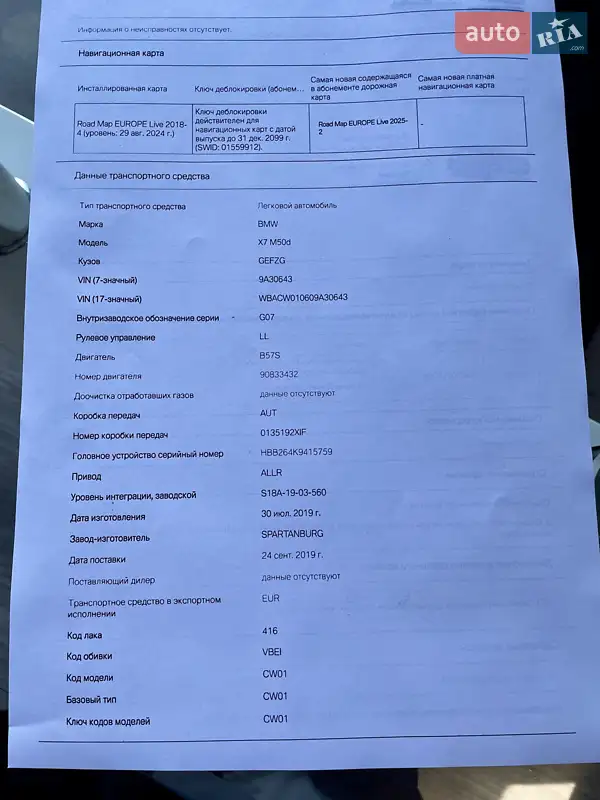 Внедорожник / Кроссовер BMW X7 2019 в Одессе документ 2 фото Внедорожник / Кроссовер BMW X7 2019 в Одессе документ