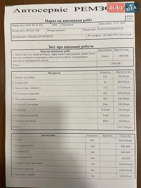 Тягач DAF XF 95 2005 в Одессе документ