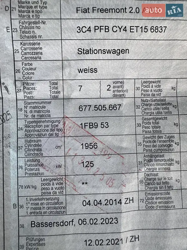 Внедорожник / Кроссовер Fiat Freemont 2014 в Луцке документ