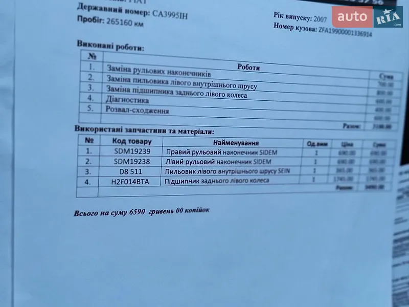 Хэтчбек Fiat Punto 2007 в Черкассах документ