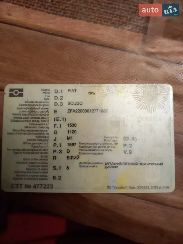 Мінівен Fiat Scudo 2001 в Рівному документ