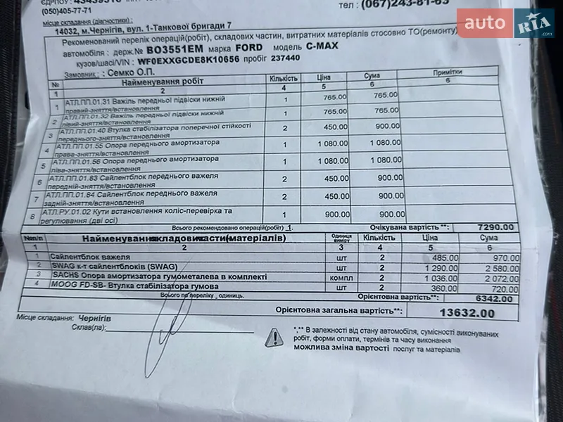 Минивэн Ford C-Max 2008 в Сновске документ