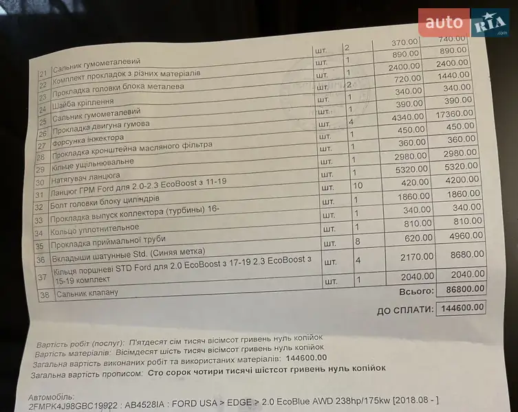 Внедорожник / Кроссовер Ford Edge 2016 в Киеве документ 2 фото Внедорожник / Кроссовер Ford Edge 2016 в Киеве документ