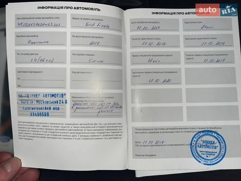 Хетчбек Ford Fiesta 2017 в Києві документ