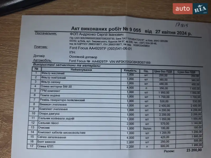 Хэтчбек Ford Focus 2011 в Киеве документ