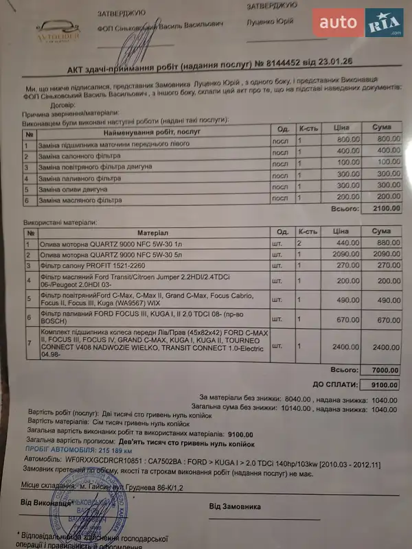 Внедорожник / Кроссовер Ford Kuga 2012 в Гайсине документ