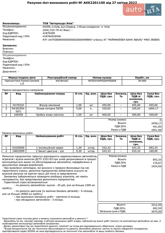 Вантажний фургон Ford Transit Connect 2019 в Києві документ