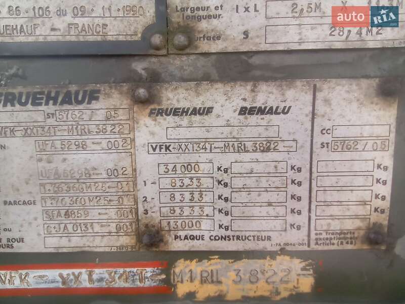 Цистерна полуприцеп Fruehauf T34 1991 в Ужгороде