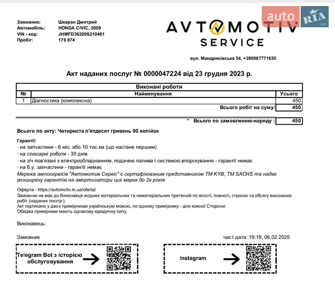 Седан Honda Civic 2009 в Каменском документ